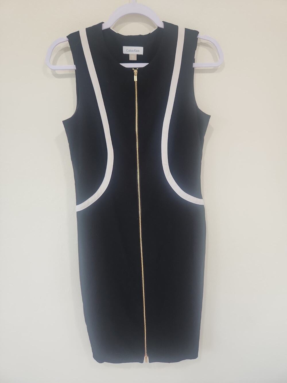 Calvin Klein Black White Colorblock Sleeveless Scuba Dress Womens Size 6 READ
